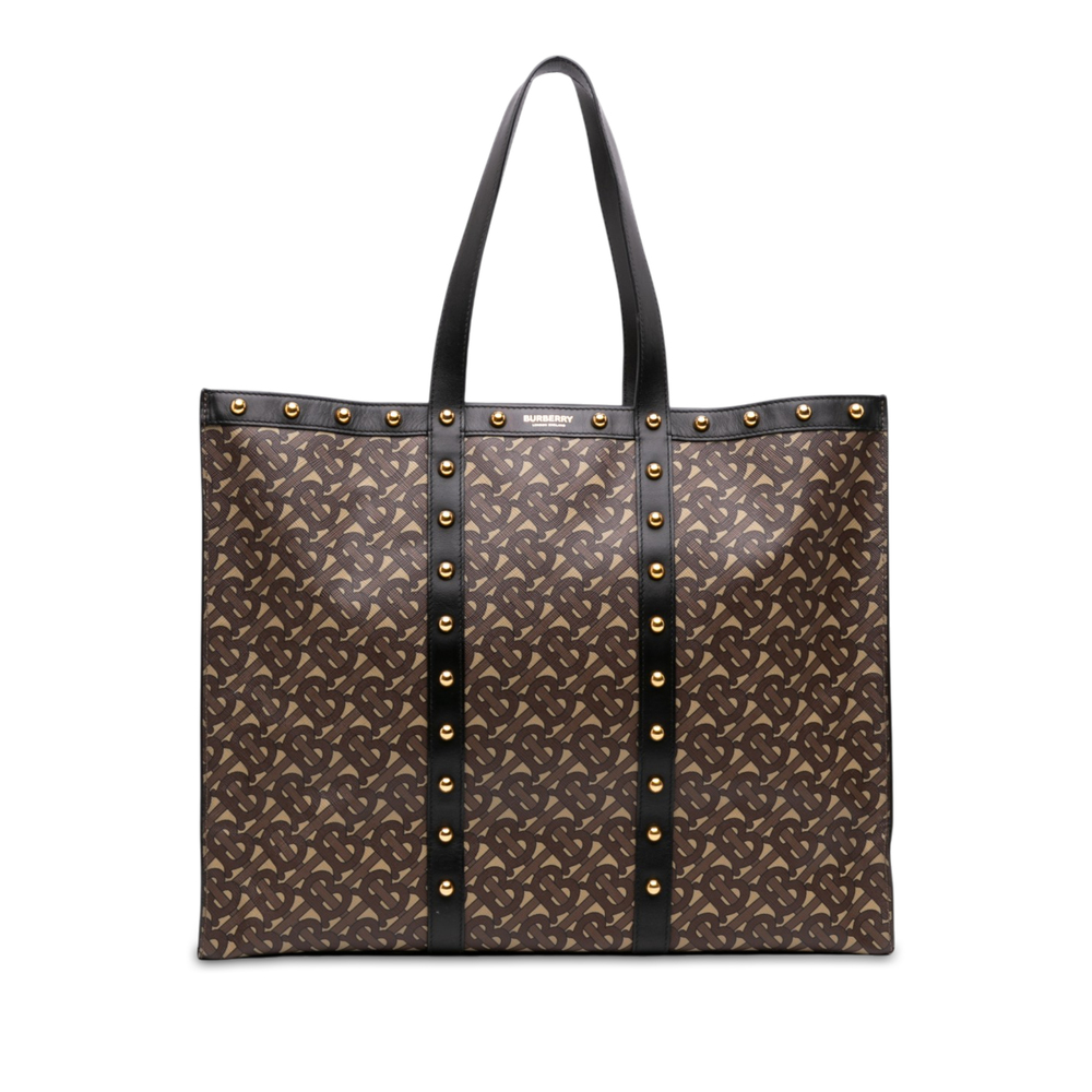 Pre-Loved Burberry TB Monogram E Canvas and Studded Leather Horizontal Tote